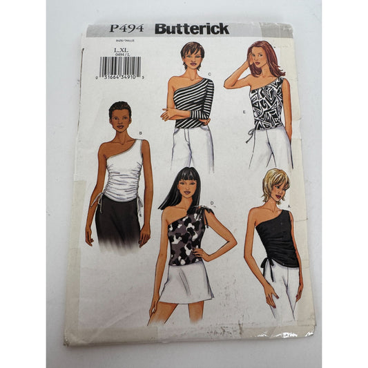 Butterick Sewing Pattern P494 Asymmetrical Tops One Shoulder Ruched Shirt L XL