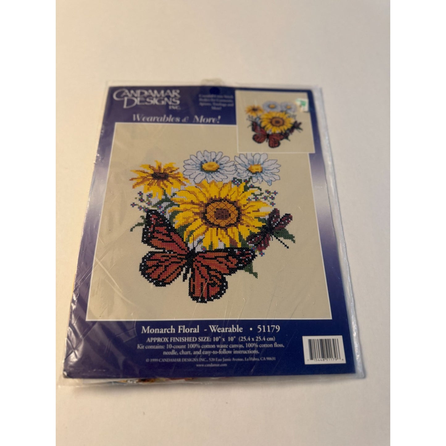 Candamar Designs Cross Stitch Kit Monarch Floral Flowers Butterfly Wearable