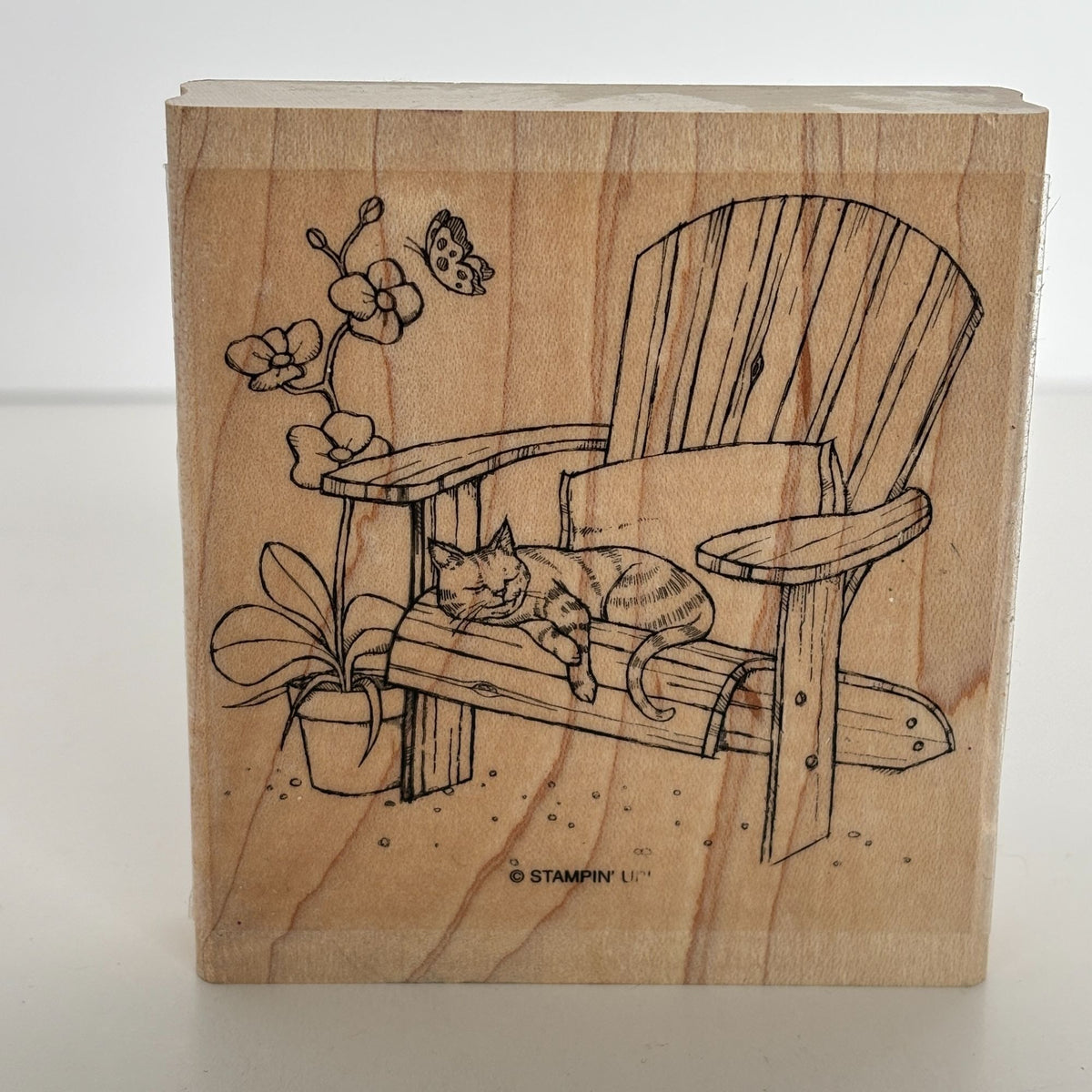 Stampin Up Rubber Stamp Sleepy Cat Nap Chair Flower Garden Animal Cardmaking Art Sleeping Pet