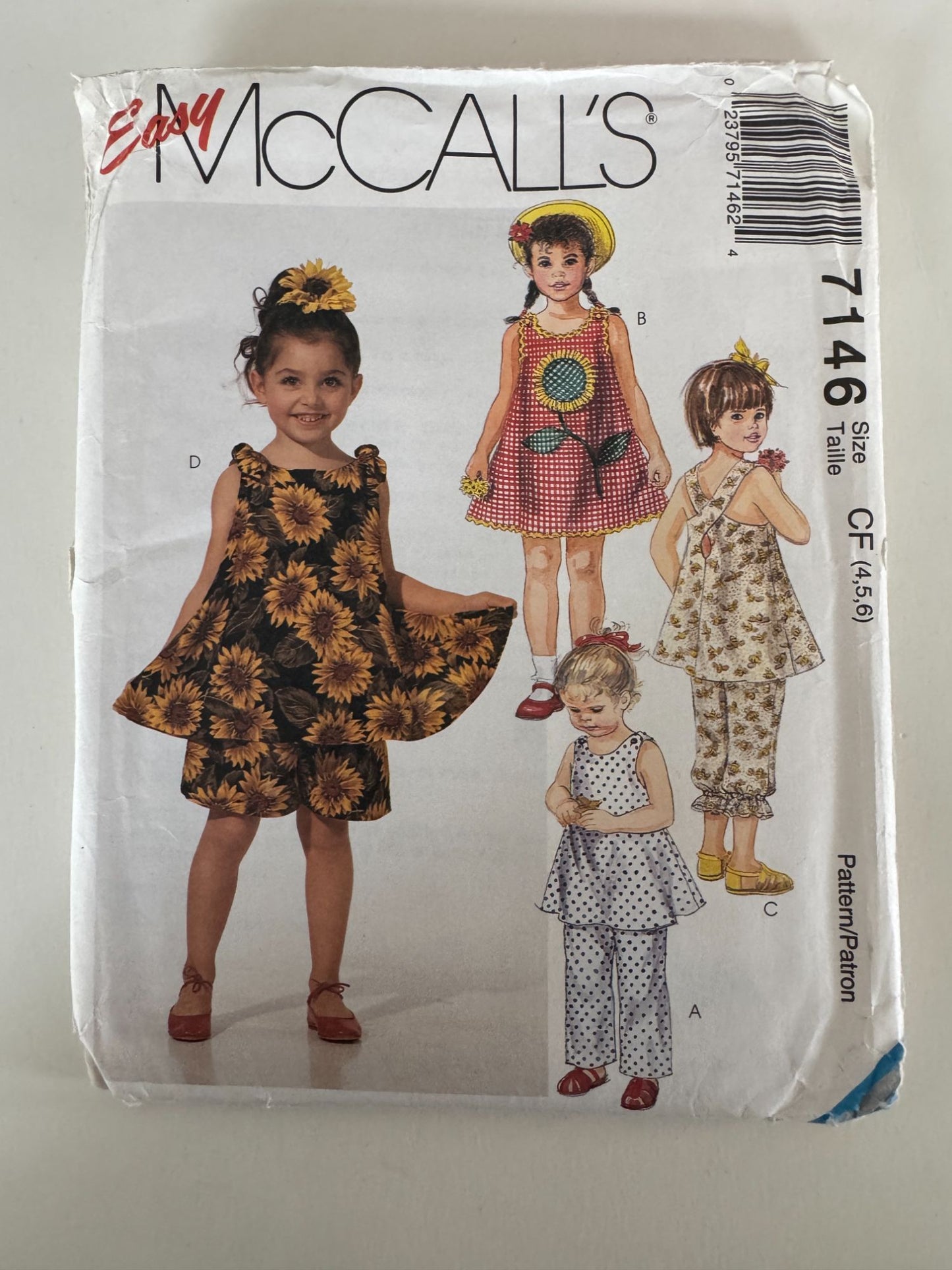 McCalls Sewing Pattern 7146 Girls Dress Tops Pants Shorts Sizes 4 5 6 Easy Uncut