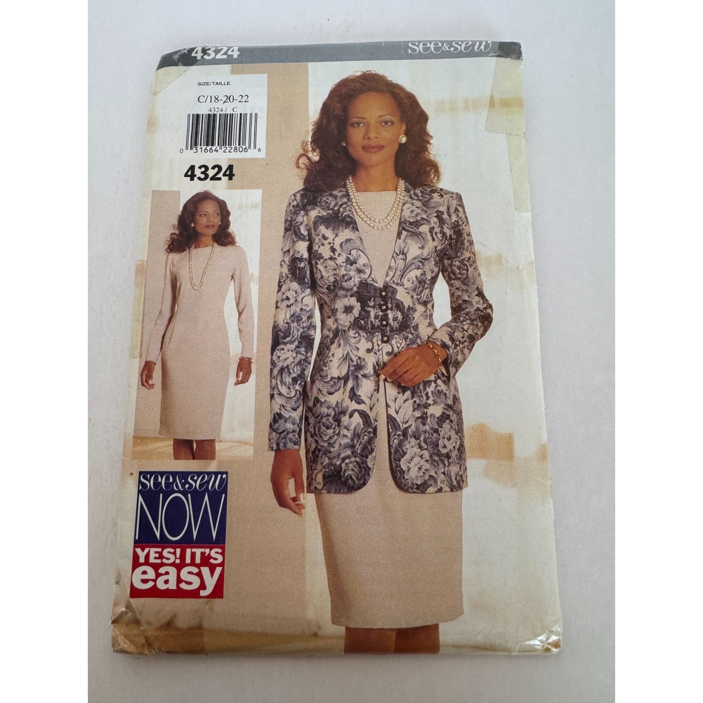 Butterick See and Sew Sewing Pattern 4324 Suit Jacket Dress Blazer 18 20 22 UC
