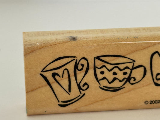 Stampin Up Rubber Stamp Teacup Border Coffee Mug Tea Cup Card Making Craft Wood