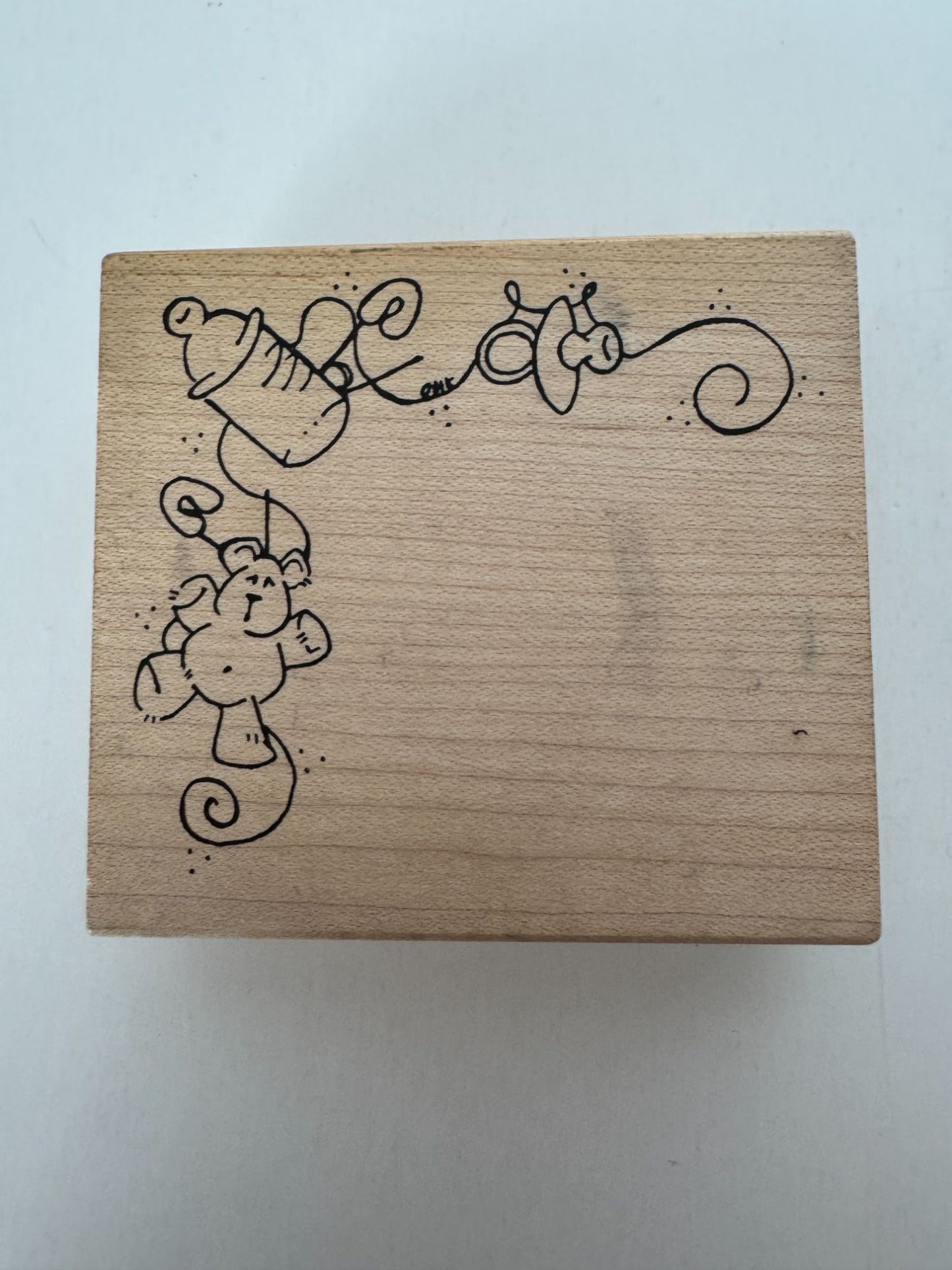 Heather Rubber Stamp Baby Design Corner Teddy Bear Bottle Diaper Pin Card Making