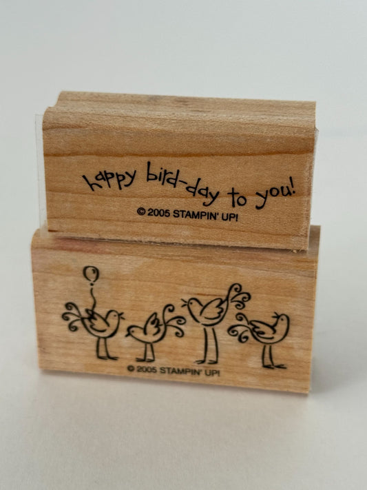 Stampin Up Rubber Stamps Happy Bird Day Birthday Pun Card Making Words Balloon