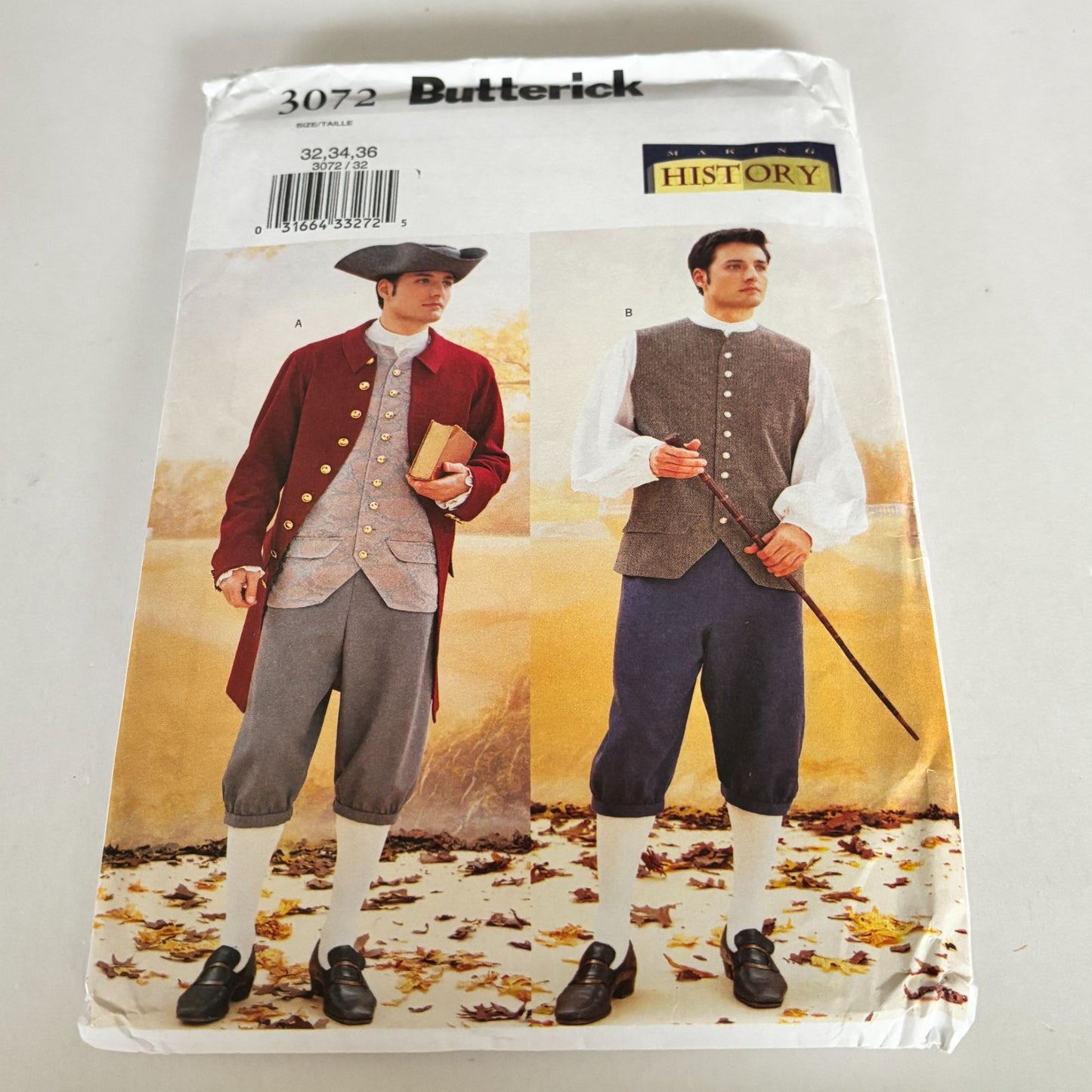 Butterick Sewing Pattern 3072 Mens Colonial Costume Outfit 32-36 Uncut Coat Vest Breeches