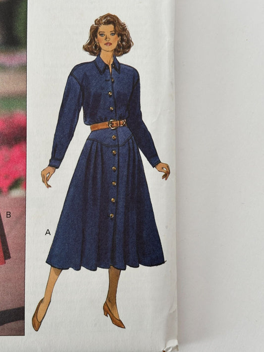 Butterick Sewing Pattern 6312 Shirt Dress 90s Midi Flare Modest Easy 12 14 16 UC