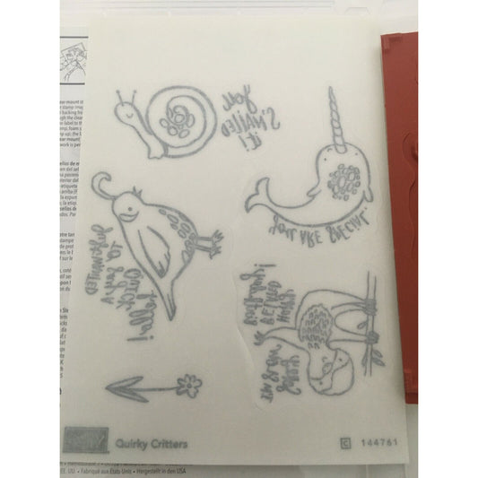 Stampin' Up Quirky Critters Rubber Stamps Animals Snail Pun Sloth Quail Flower 5