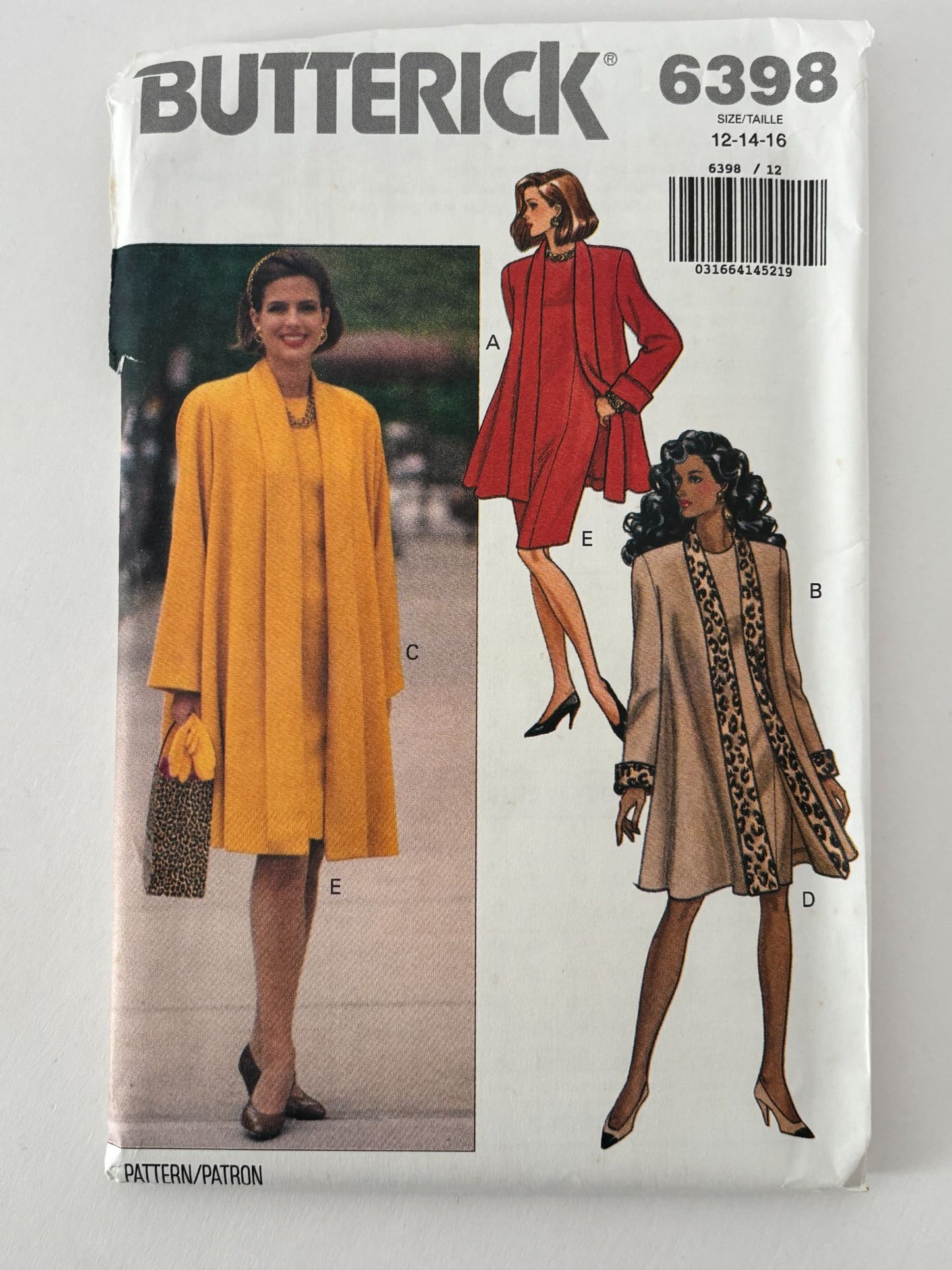 Butterick Sewing Pattern 6398 Coat Suit Dress Flare 90s Vintage 12 14 16 UC