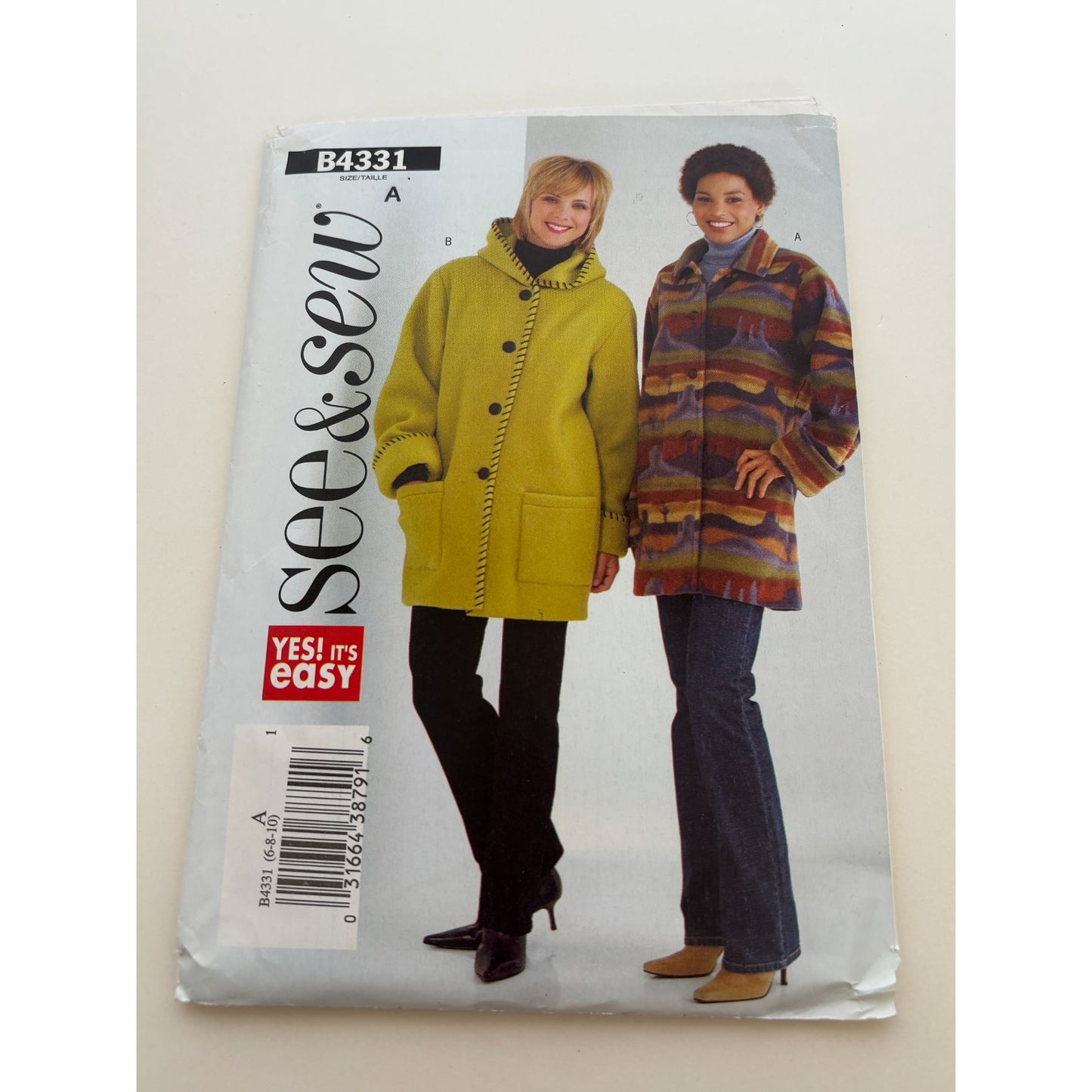 Butterick See and Sew Sewing Pattern B4331 Fleece Jacket Sizes 6 8 10 Easy Uncut