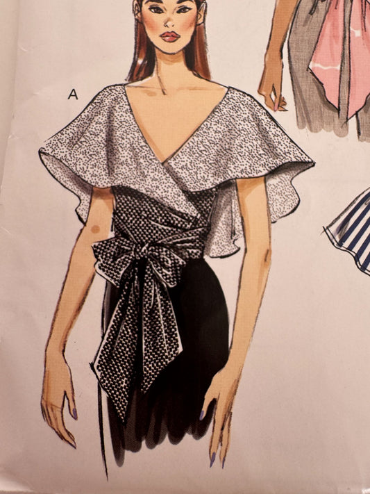 Vogue Sewing Pattern VP963 Misses Wrap Tops Shirt Draped Collar 6-14 Easy Uncut