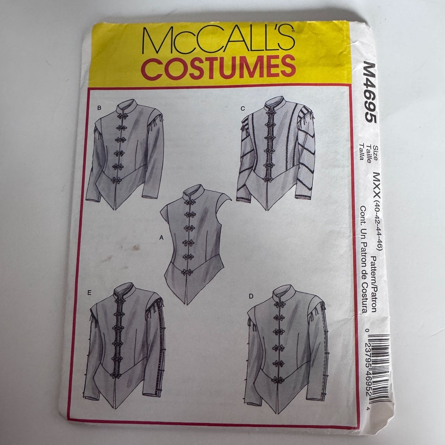 McCalls Sewing Pattern M4695 Renaissance Doublet Medieval Costume Mens 40-46 Uncut