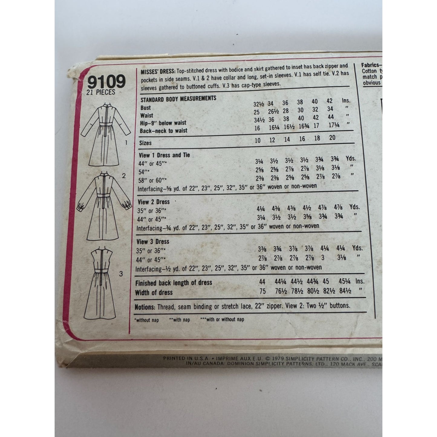 Simplicity Sewing Pattern 9109 Size 16 Dress Vintage 1970s Work Career Uncut