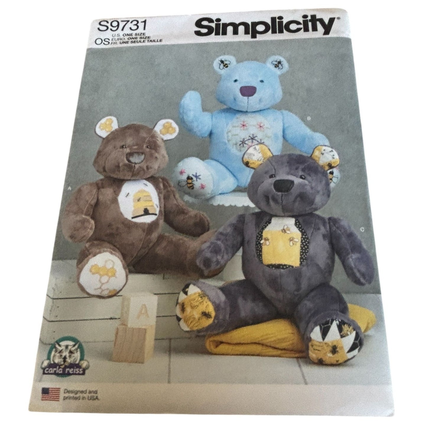 Simplicity Sewing Pattern S9731 Memory Bear Plush Toy by Carla Reiss 18" Uncut