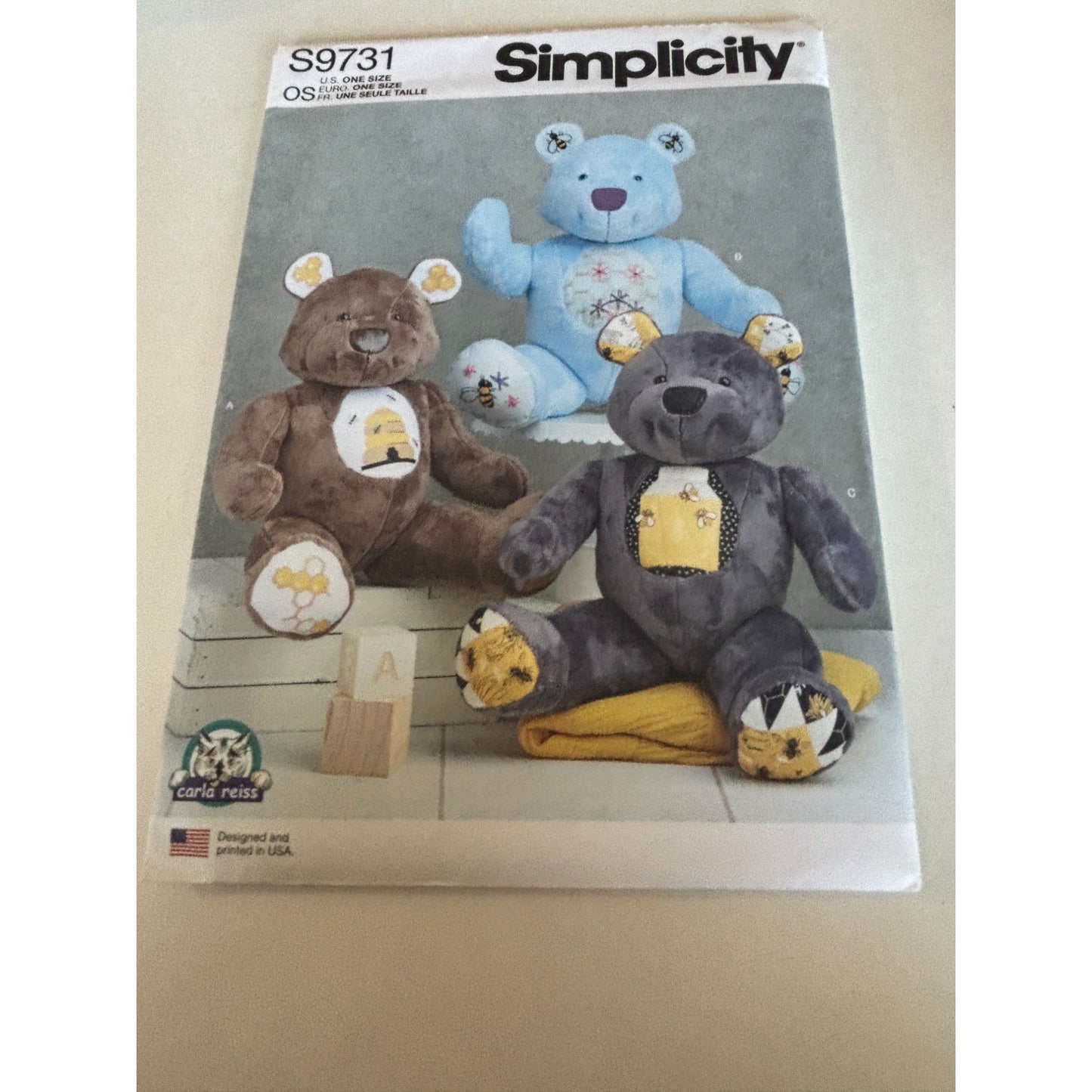 Simplicity Sewing Pattern S9731 Memory Bear Plush Toy by Carla Reiss 18" Uncut