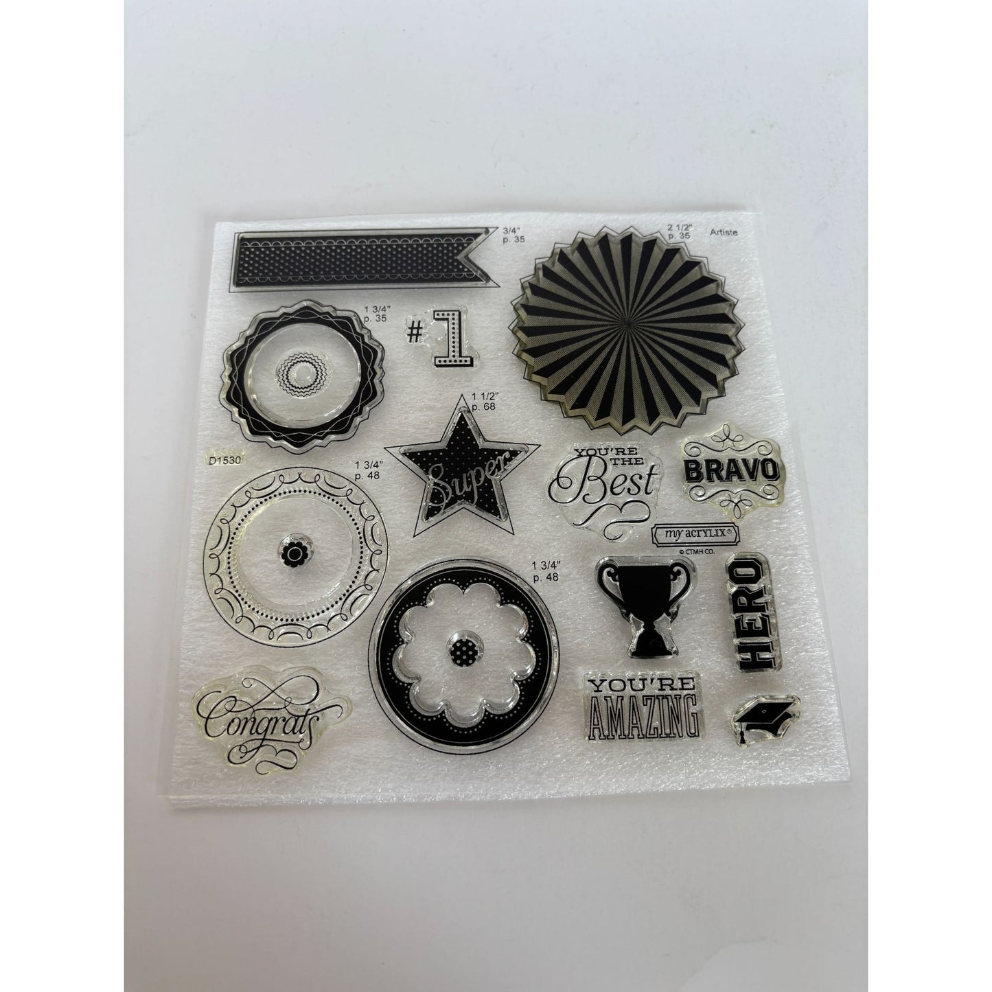 CTMH My Acrylix Acrylic Stamp Set Cricut Artiste Collection Kudos Bravo Trophy