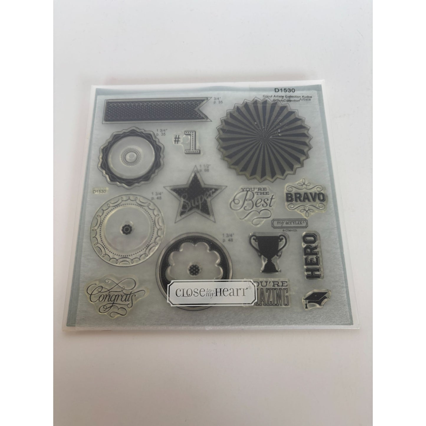CTMH My Acrylix Acrylic Stamp Set Cricut Artiste Collection Kudos Bravo Trophy
