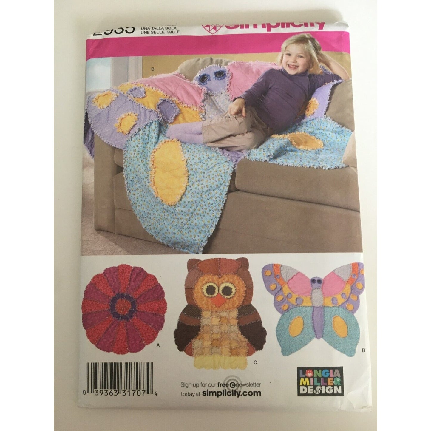 Simplicity Sewing Pattern 2935 Rag Quilts Flower Butterfly Owl Home Decor Uncut