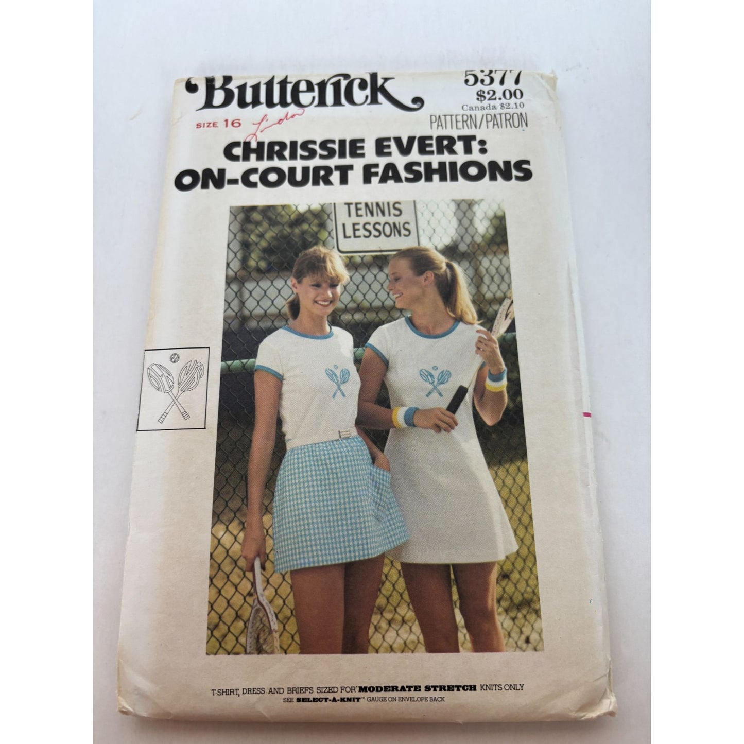 Butterick Sewing Pattern 5377 Tennis Dress T-Shirt Skirt Vintage Size 16