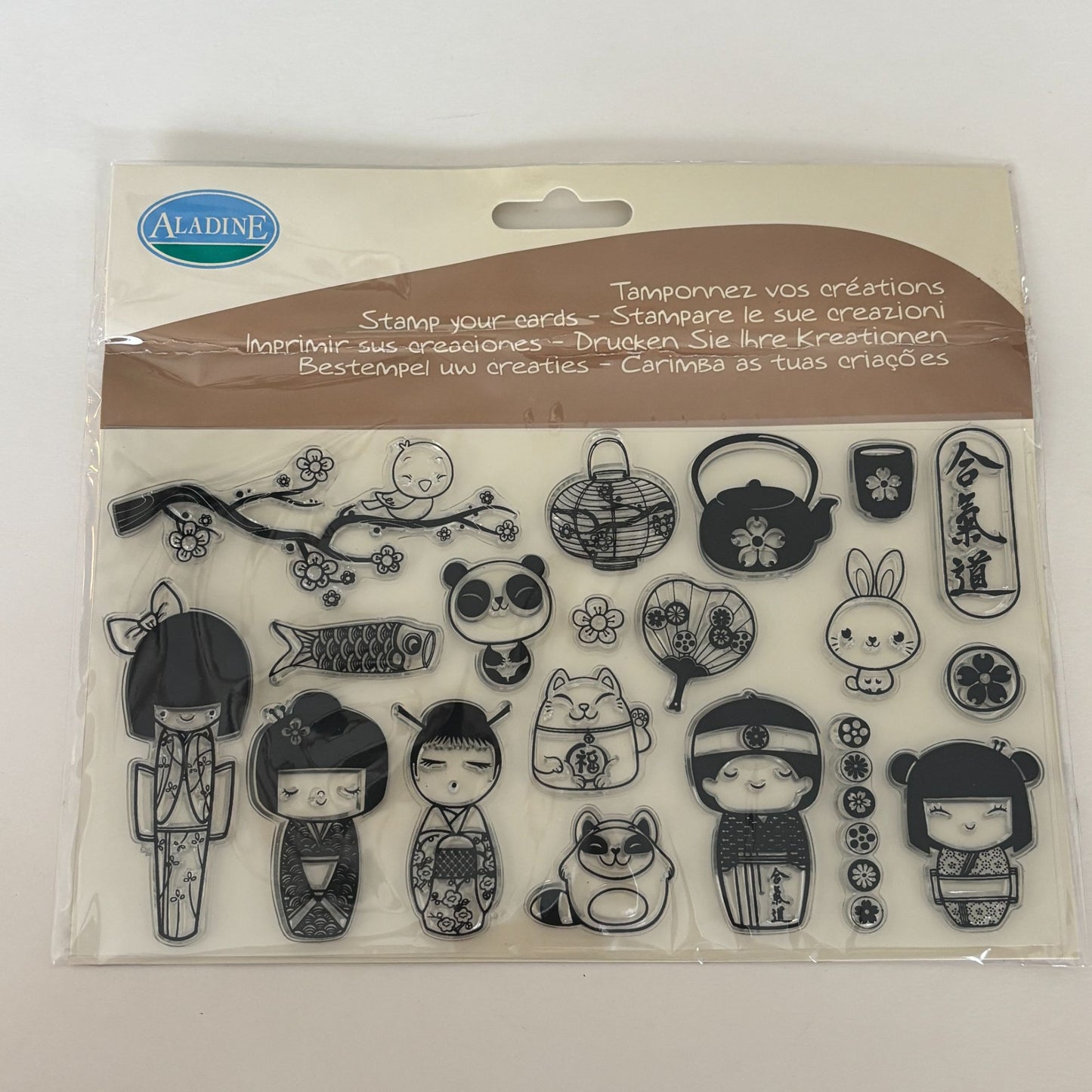 Aladine Clear Stamps Set Kawaii Japanese Characters Lantern Tea Panda Asian Cat Animals Bird