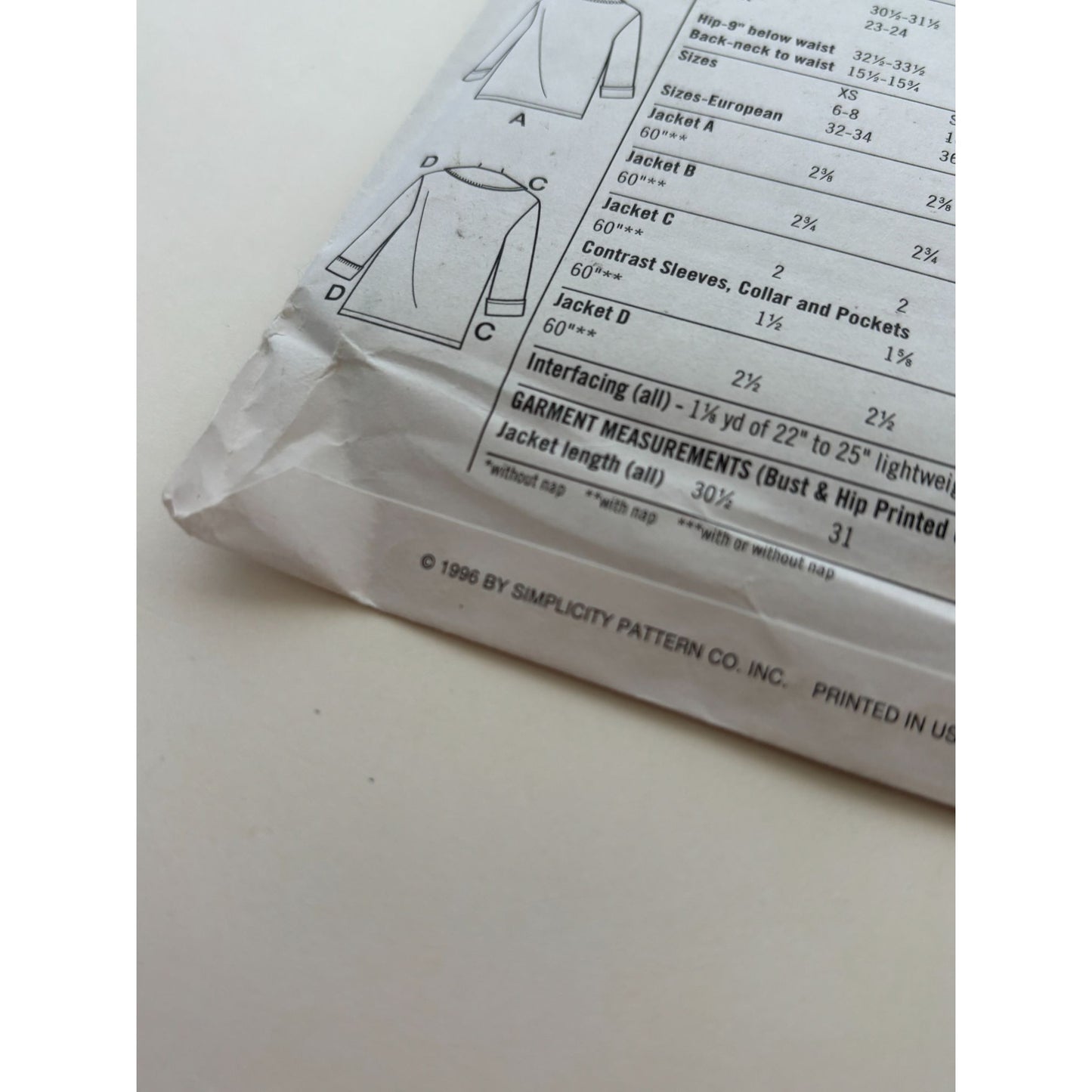 Simplicity Sewing Pattern 9744 Misses 2-Hour Jackets Winter XS S M 6-16 Uncut