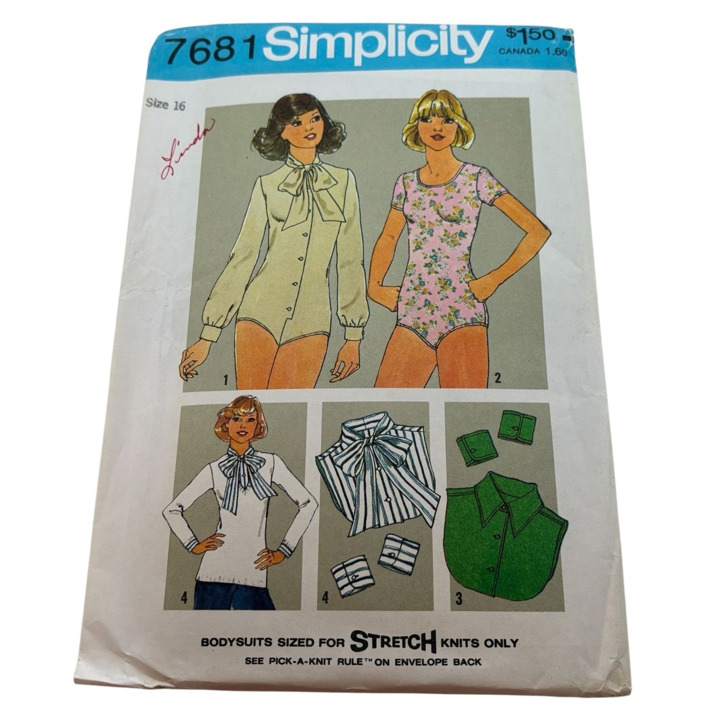 Simplicity Sewing Pattern 7681 Misses Bodysuits Dickeys 1970s Vintage 16 Uncut