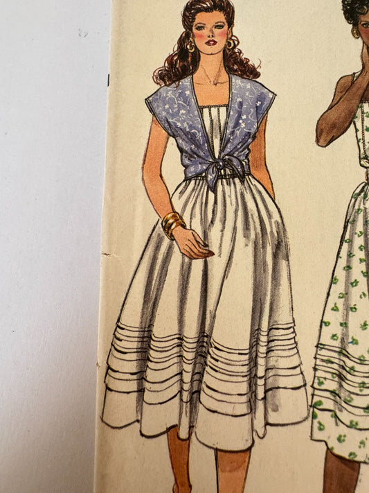Vogue Sewing Pattern 8299 1980s Full Skirt Summer Dress Fit and Flare 8 UC Rare