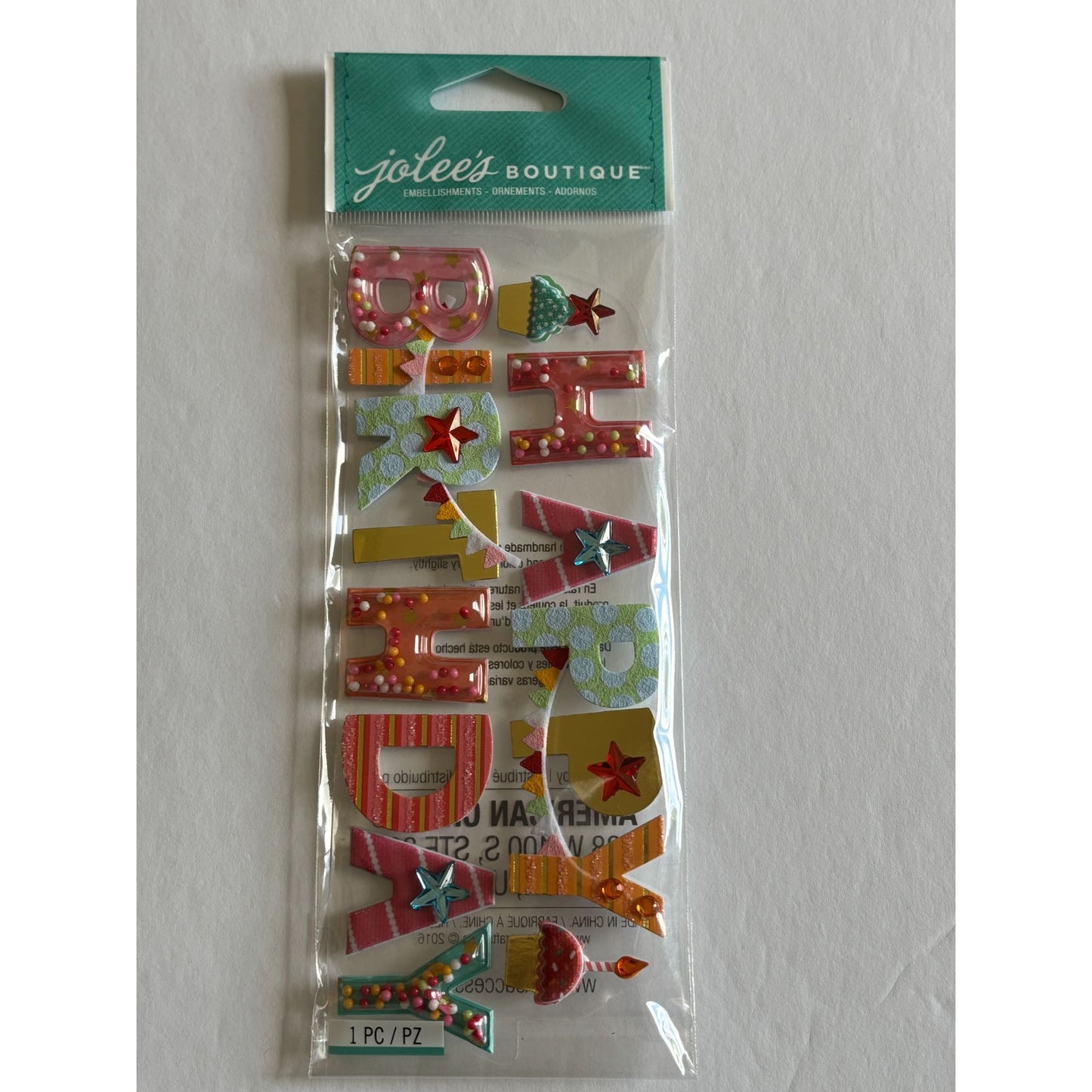 Jolees Boutique 3D Embellishments Happy Birthday Cardmaking Scrapbooking Crafts