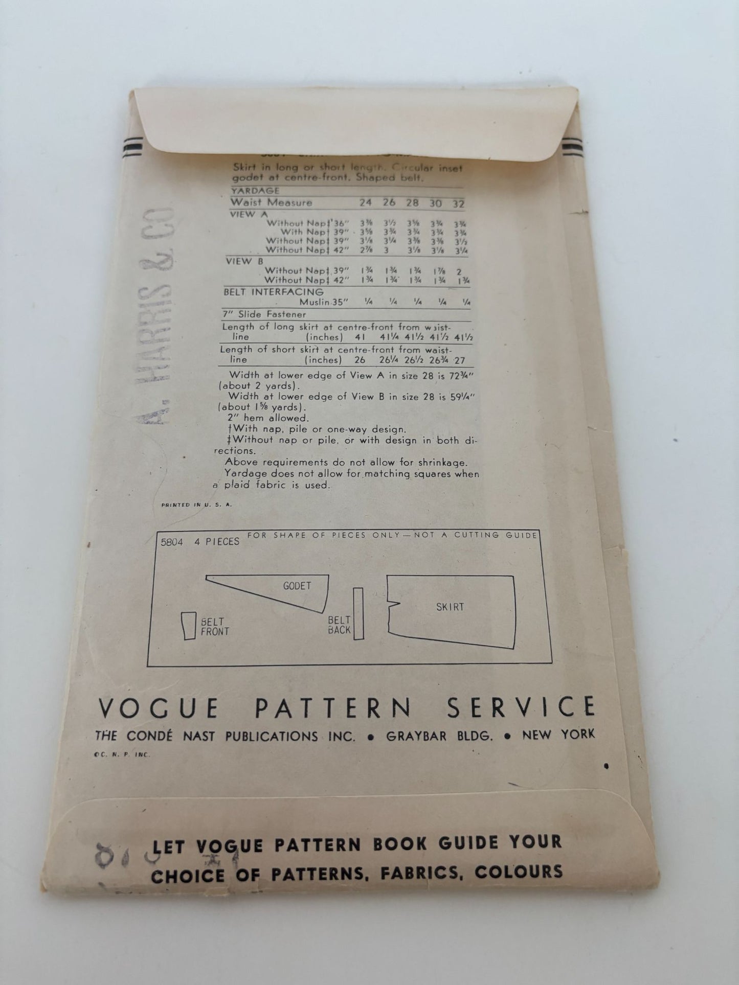 Vogue Sewing Pattern 5804 Vintage Skirt Formal Evening Work 30 Inch Waist 1940s