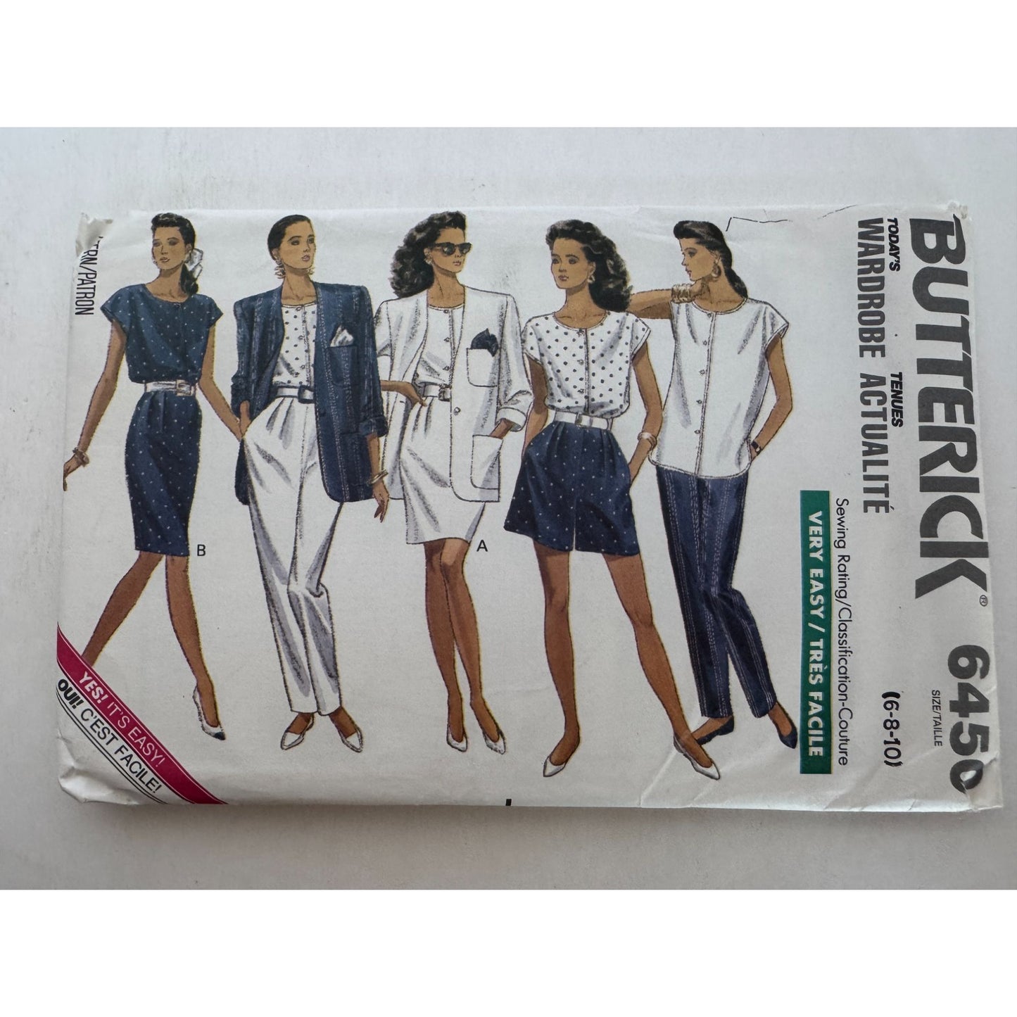 Butterick Sewing Pattern 6450 Easy Wardrobe Dress Shirt Pants Shorts 6-10 1980s