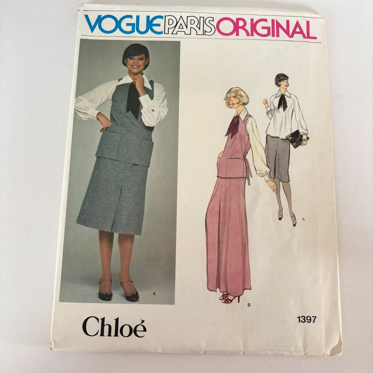 Vogue Sewing Pattern 1397 Chloe Paris Original Top Skirt Blouse 14 Vintage 1970s Uncut
