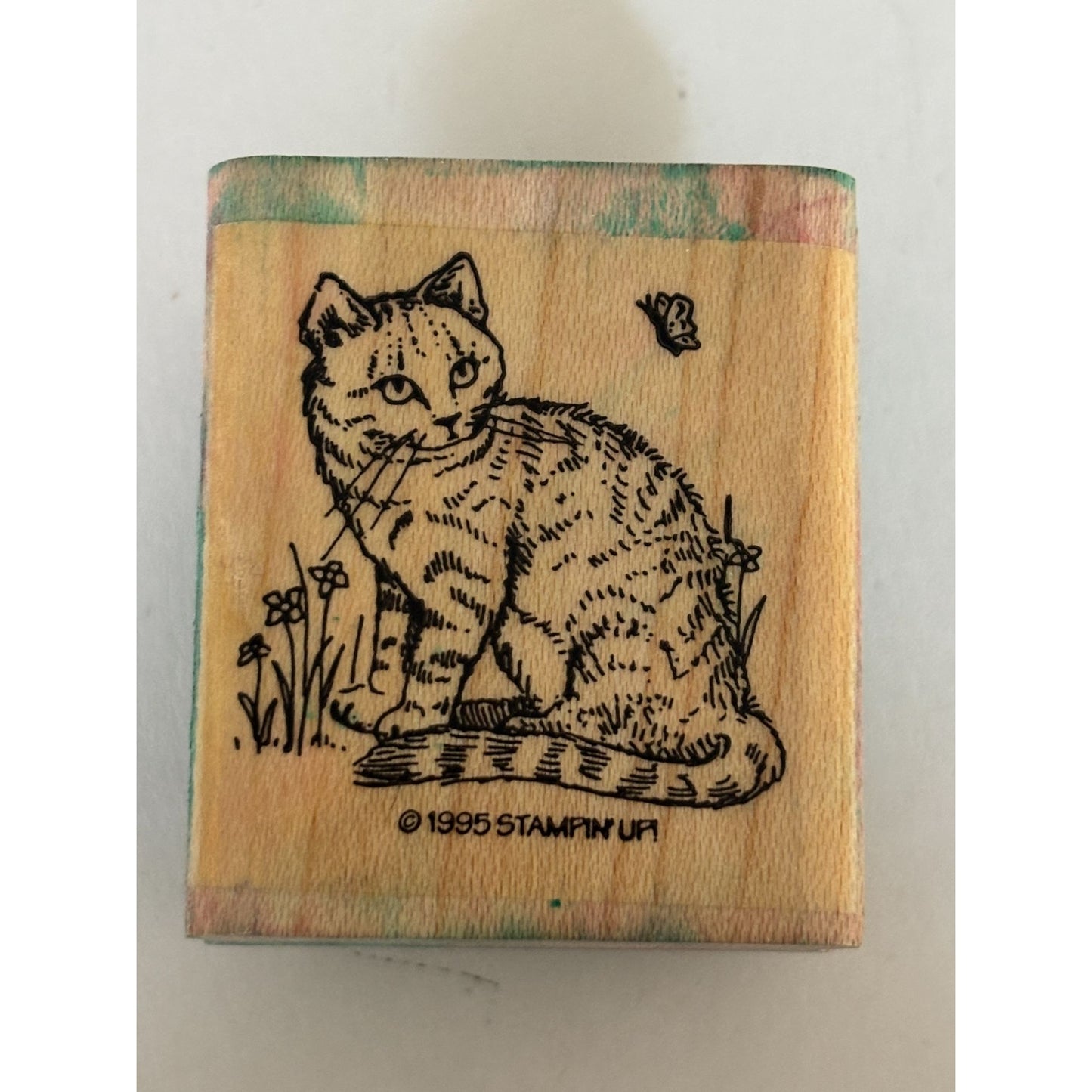 Stampin Up Cat Rubber Stamp Butterfly Spring Garden Pet Animal Cardmaking Craft