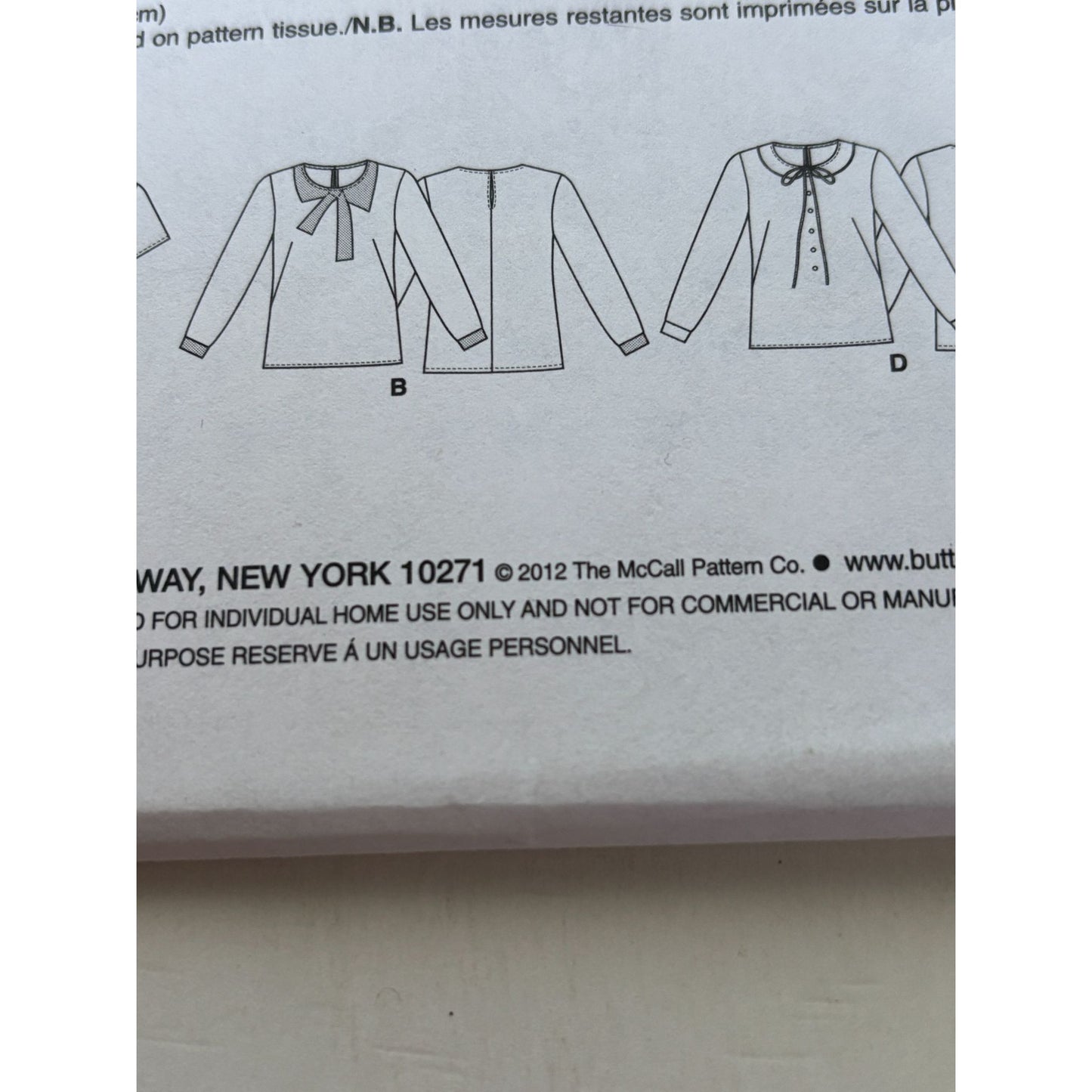 Butterick Sewing Pattern B5817 Blouse With Bow Collar Top Shirt Sizes 6-14 Uncut