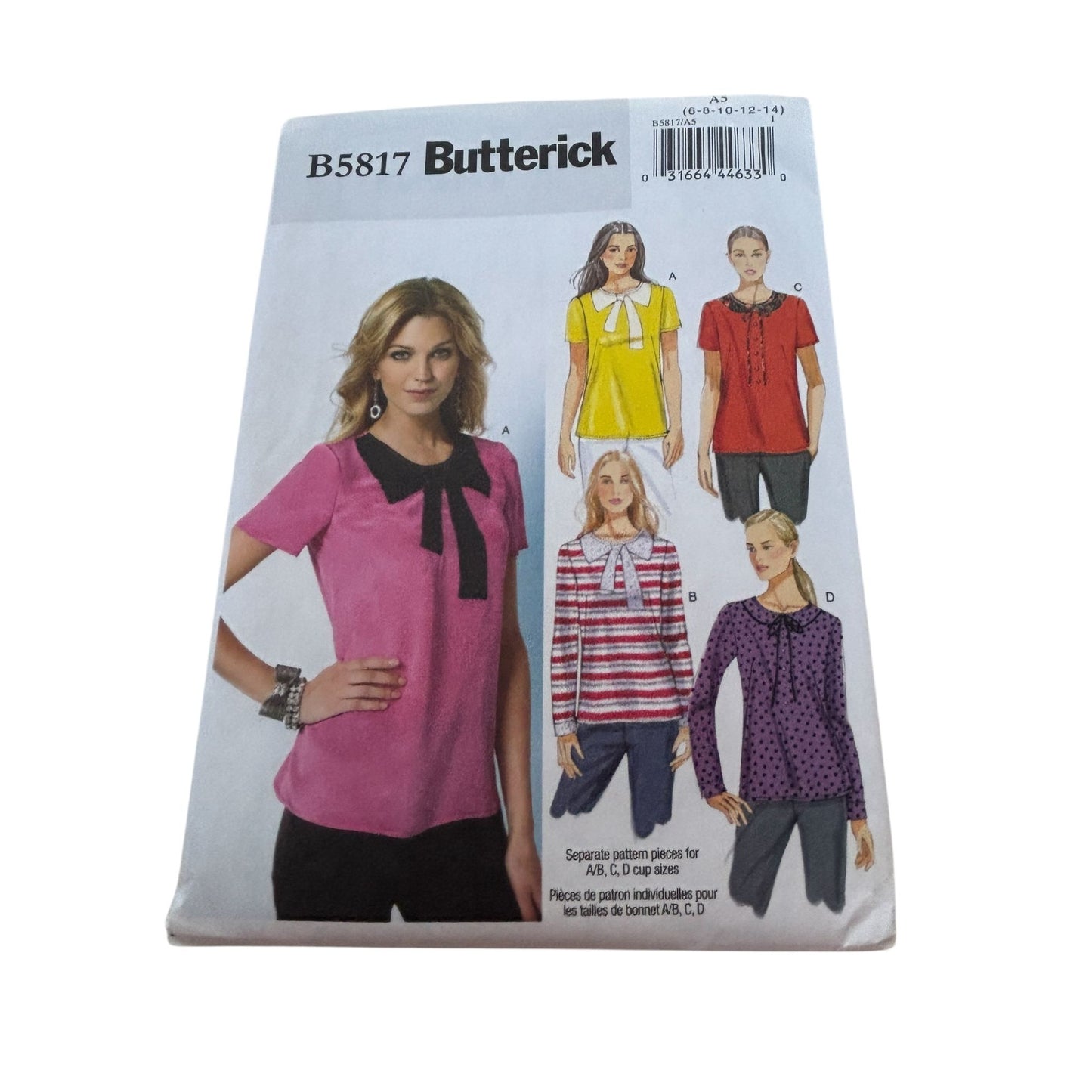 Butterick Sewing Pattern B5817 Blouse With Bow Collar Top Shirt Sizes 6-14 Uncut