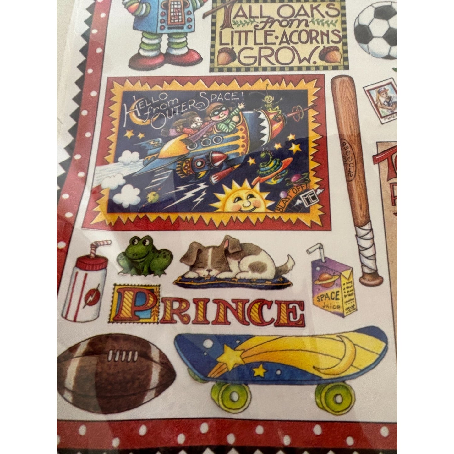 Mary Engelbreit Scrapbook Stickers Boy Theme Prince Rocket Baseball Sword Frog