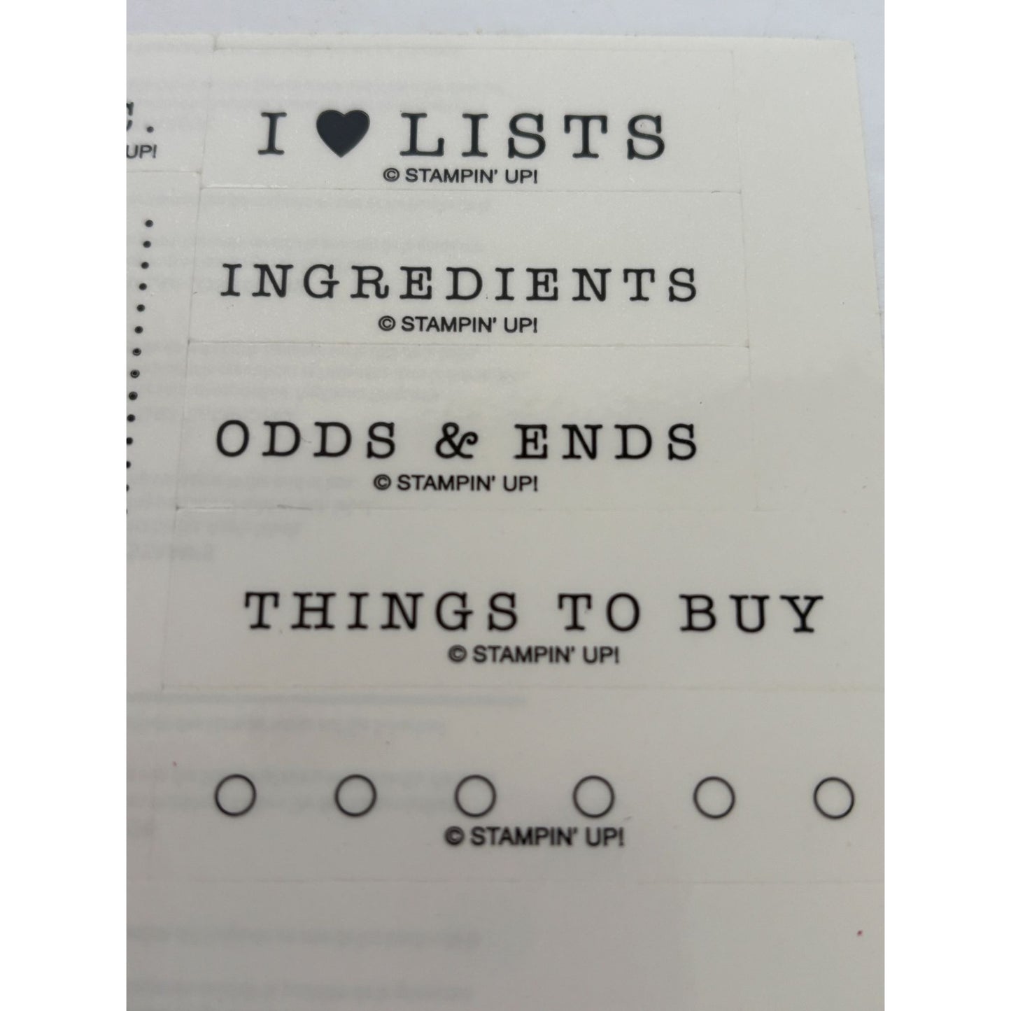 Stampin Up Rubber Stamp Set I Heart Lists Set Of 10 Planner Things to Buy Months