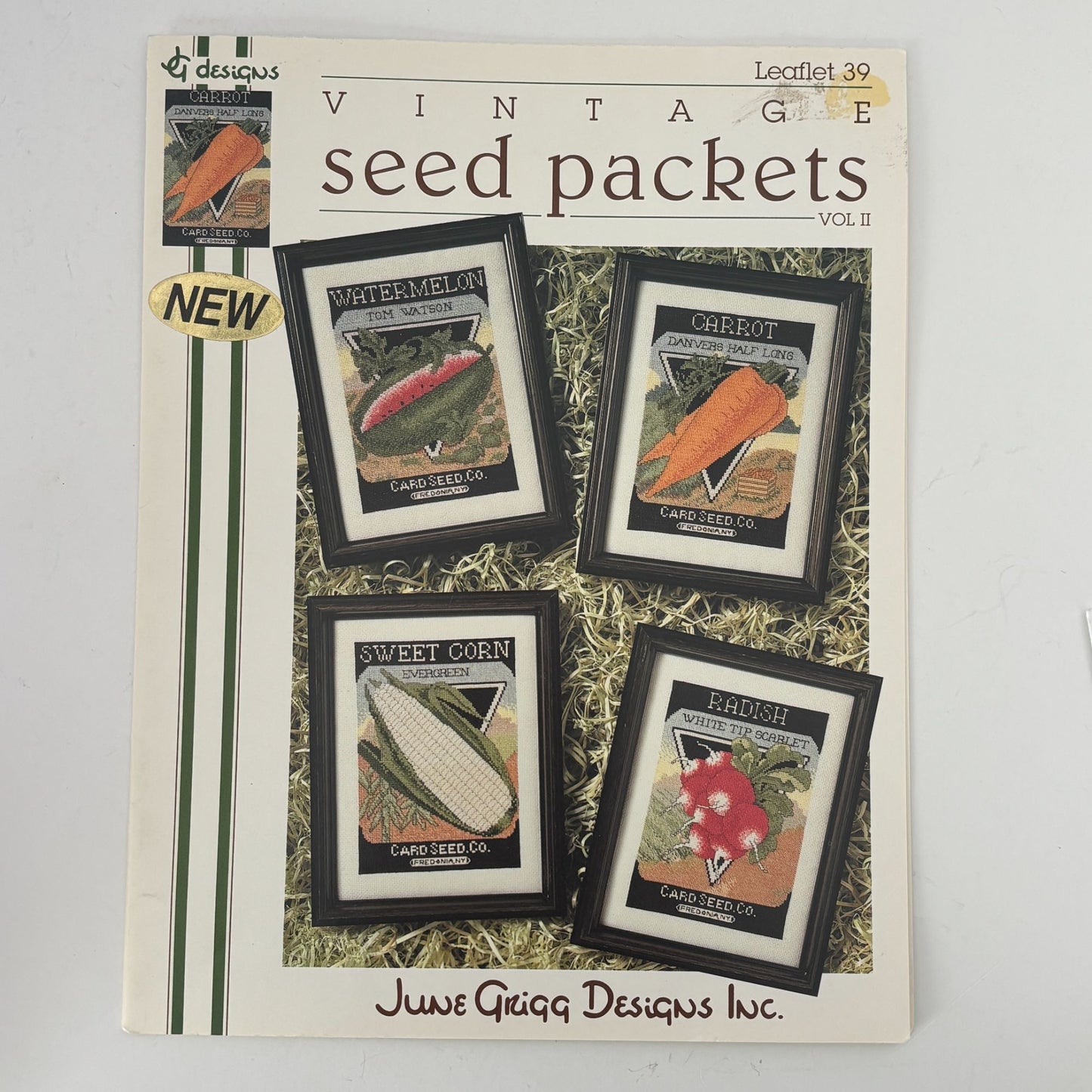June Grigg Cross Stitch Pattern Seed Packets Watermelon Carrot Garden Vegetables