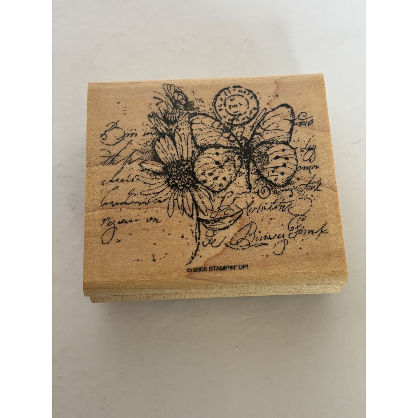 Stampin Up Rubber Stamp Butterfly Daisy Background Script Postmark Card Making