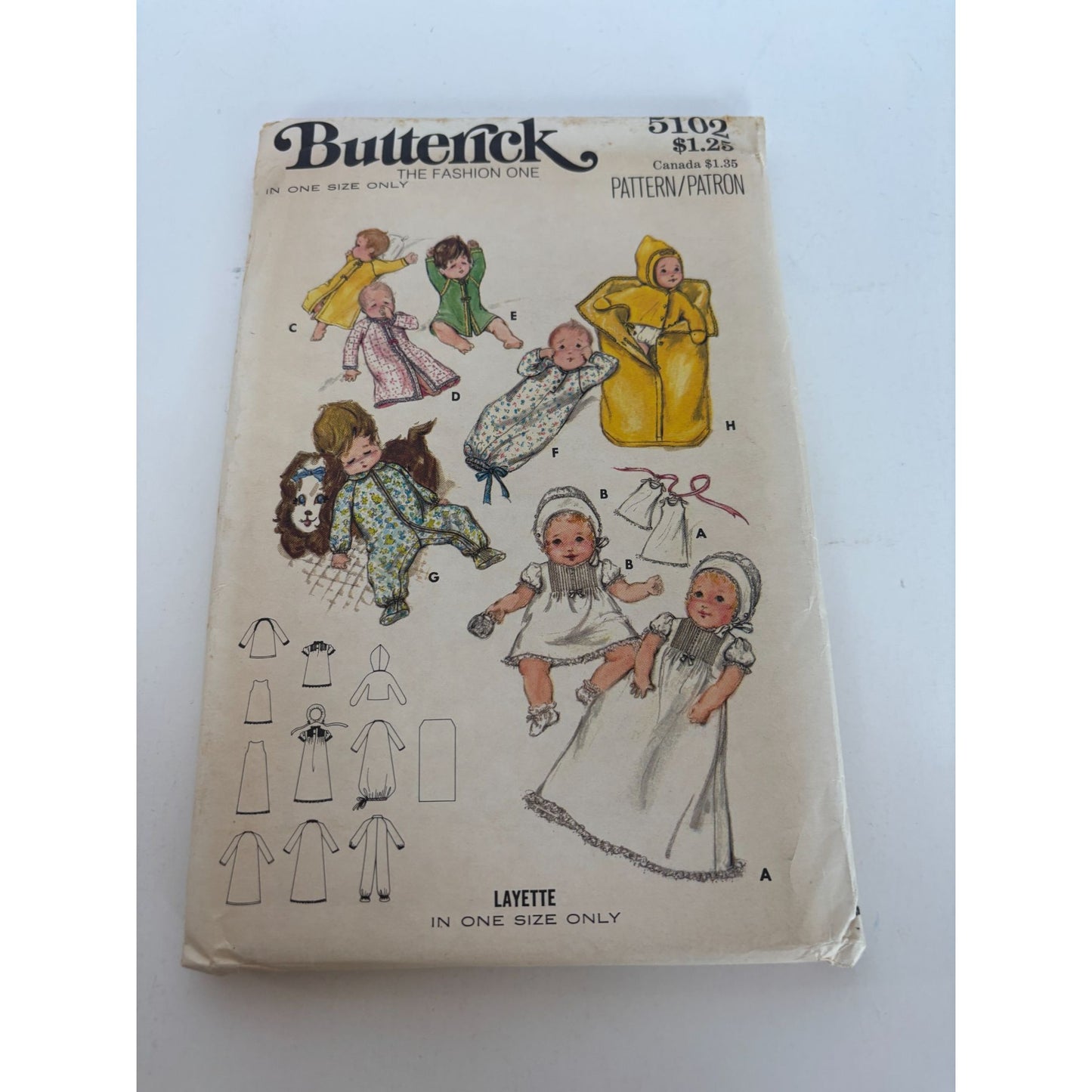 Butterick Sewing Pattern 5102 Baby Layette Baptism Dress Long Dess Petticoat UC