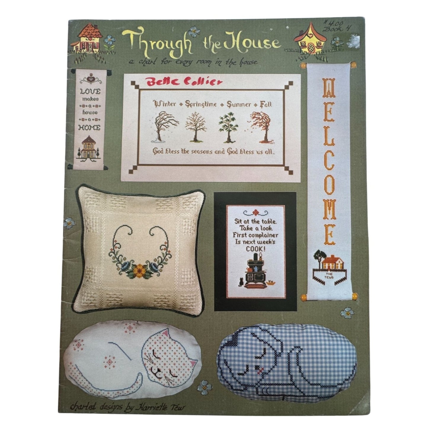 Through The House Cross Stitch Pattern Book Cat Dog Pillow Guardian Angel Prayer