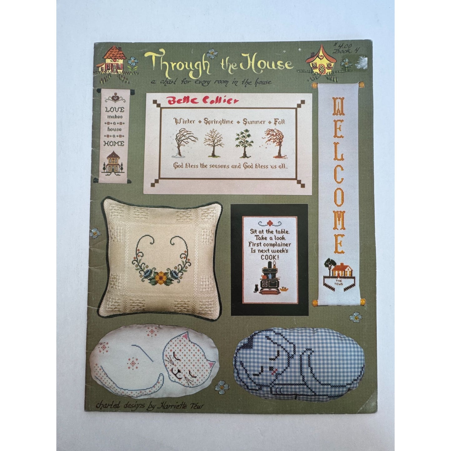 Through The House Cross Stitch Pattern Book Cat Dog Pillow Guardian Angel Prayer