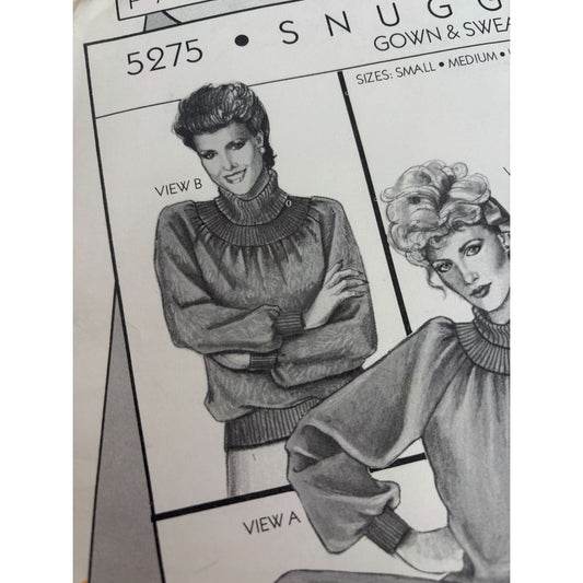 Stretch and Sew Sewing Pattern 5275 Snuggler Gown Dress Sweaters S M L Cowl Neck