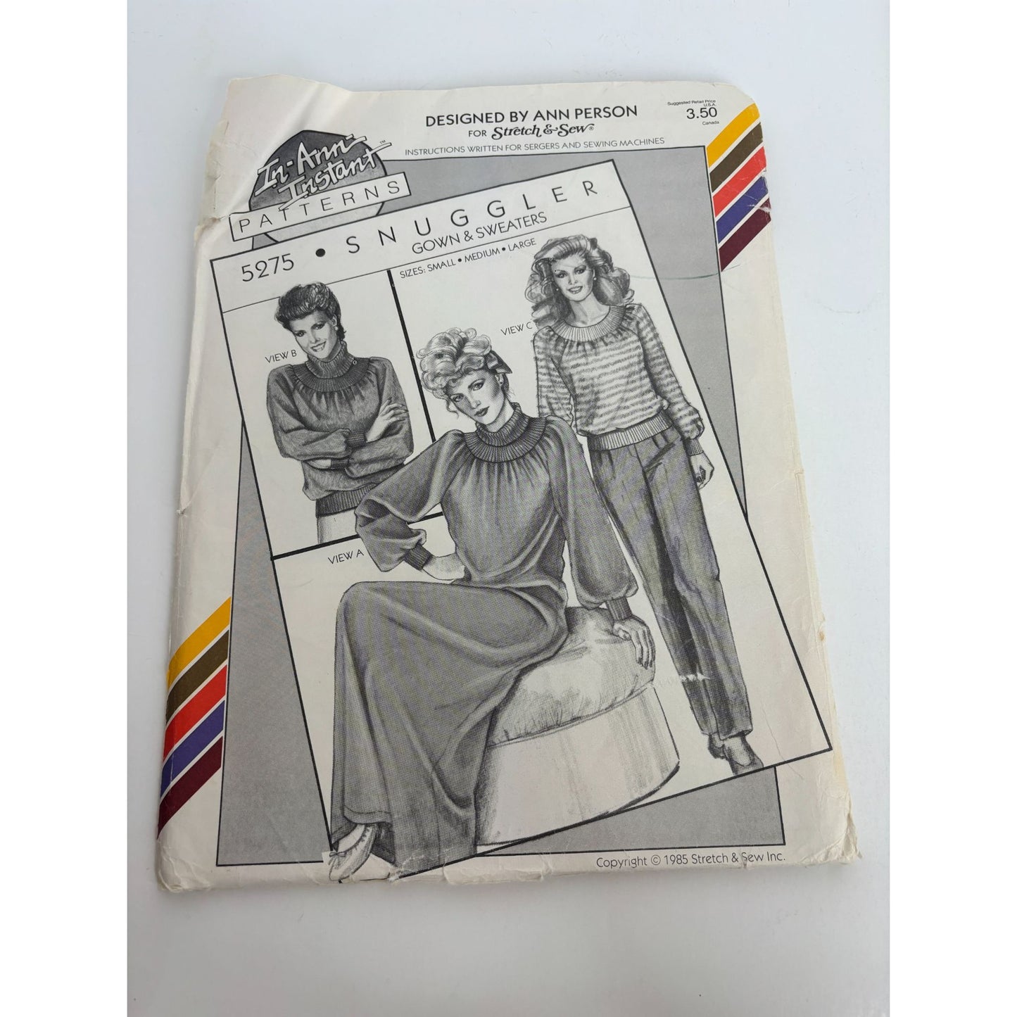 Stretch and Sew Sewing Pattern 5275 Snuggler Gown Dress Sweaters S M L Cowl Neck