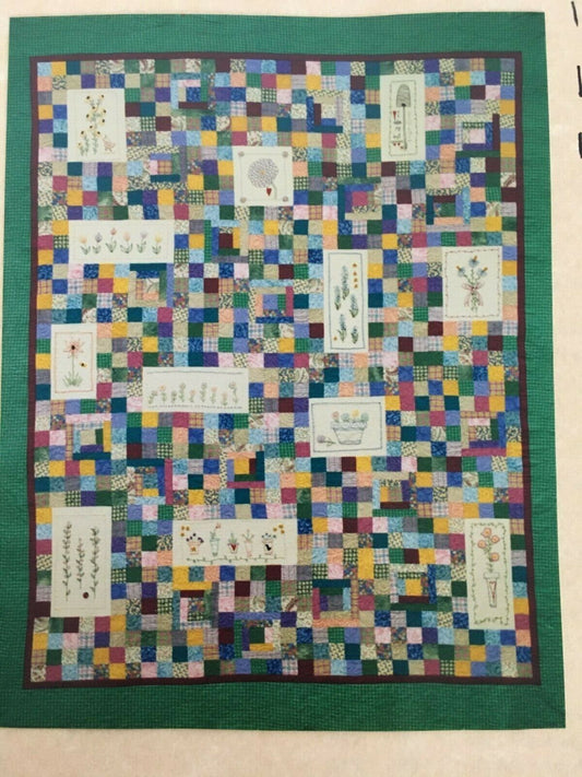 Embroidered Flower Garden Scrap Quilt Pattern Country Scrappy Primitive Patchwork Decor Floral Cottagecore
