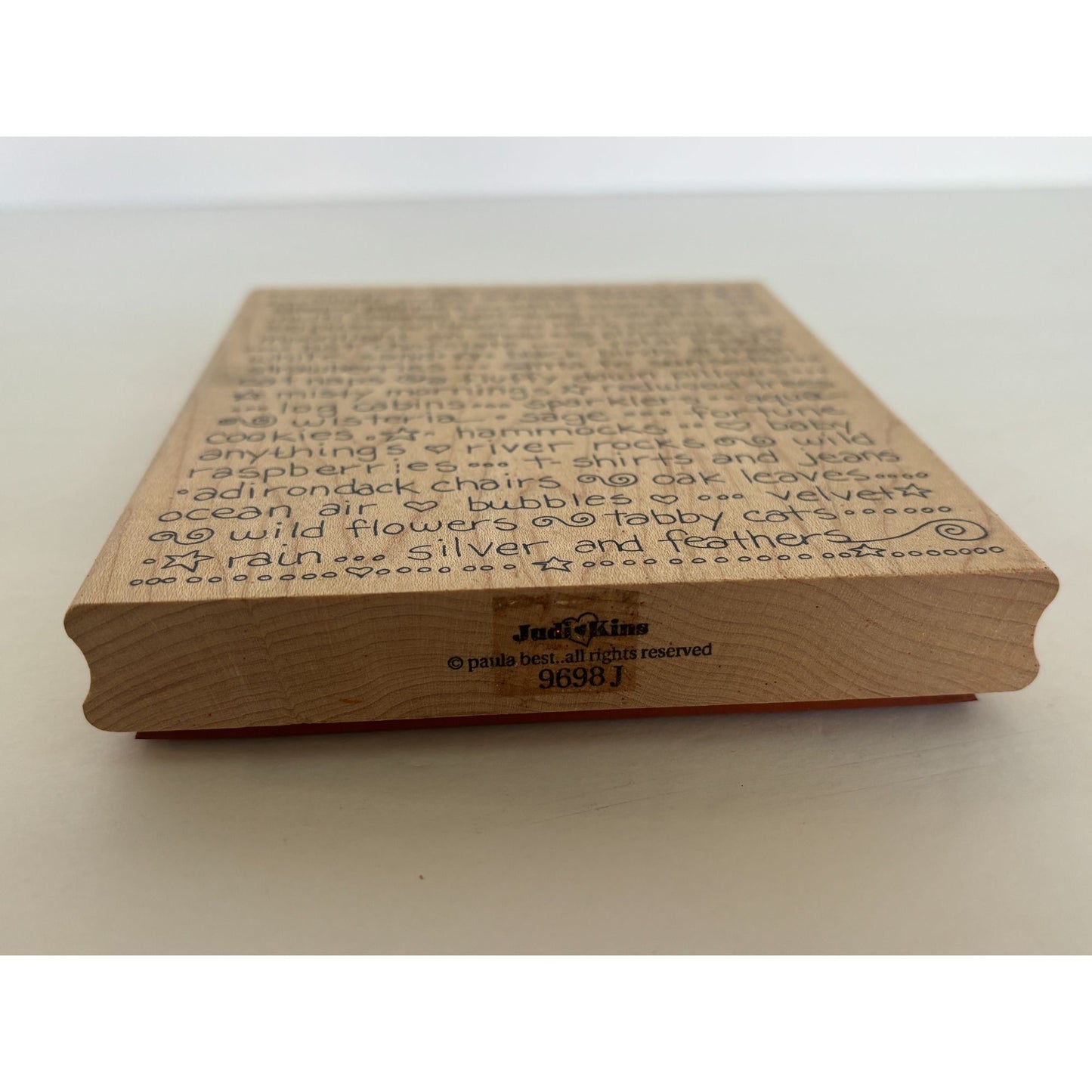 Judikins Wood Rubber Stamp Large Background Writing Script Joy Happy Word 9698J