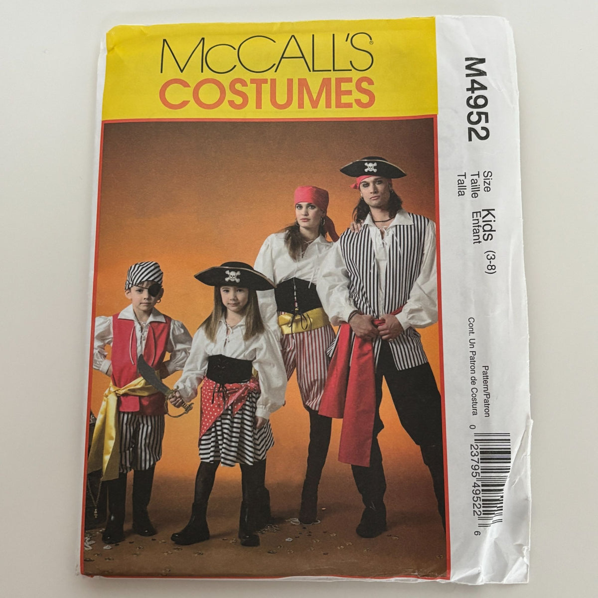 McCalls Sewing Pattern M4952 Pirate Costume Halloween Boys Girls Buccaneer Renaissance Uncut Kids 3-8