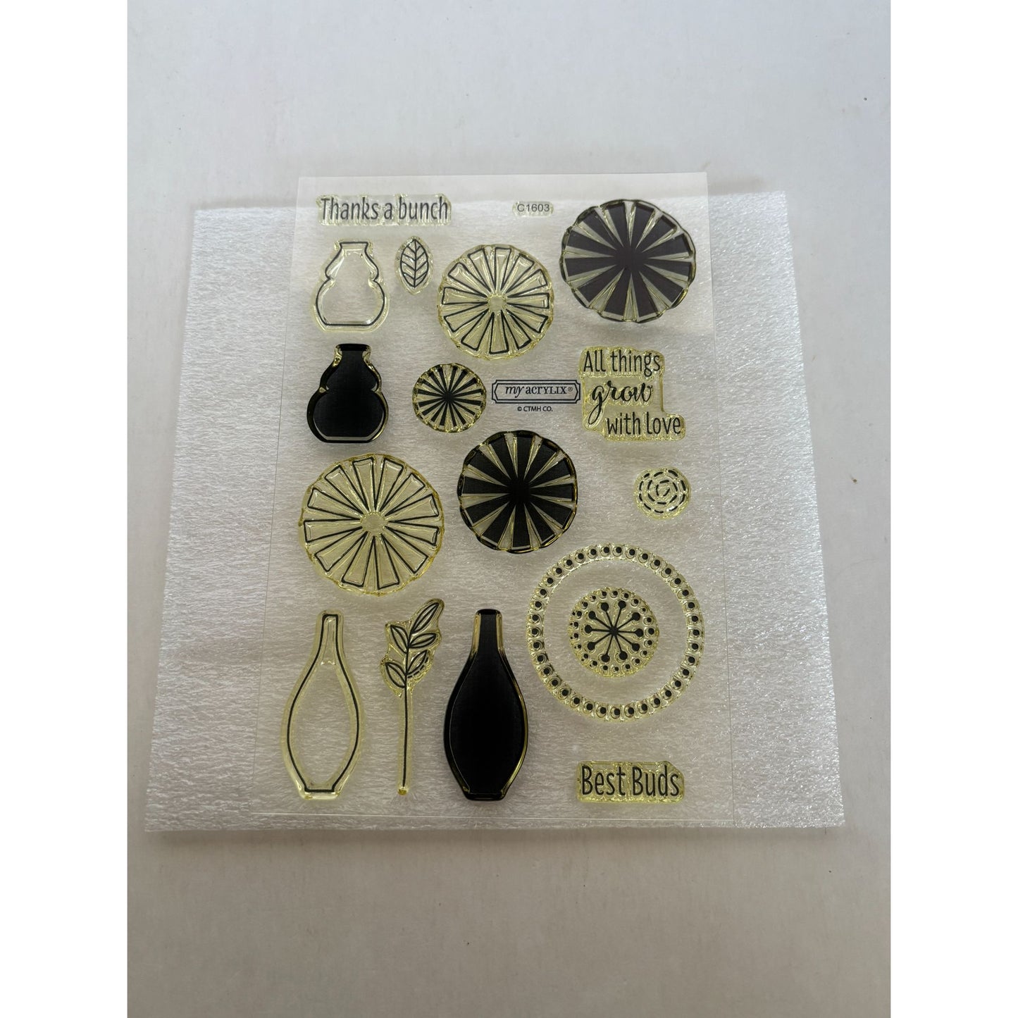 CTMH Acrylic Stamp Set A Bunch of Thanks Flower Vase Best Buds Pun My Acrylix
