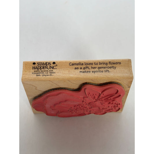 Stamps Happen Wood Rubber Stamp Fairy Design Camellia Floral Bouquet Card Making