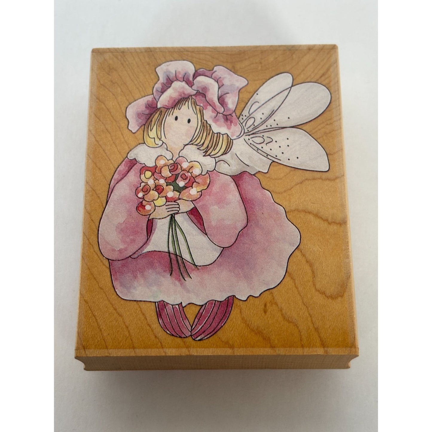 Stamps Happen Wood Rubber Stamp Fairy Design Camellia Floral Bouquet Card Making