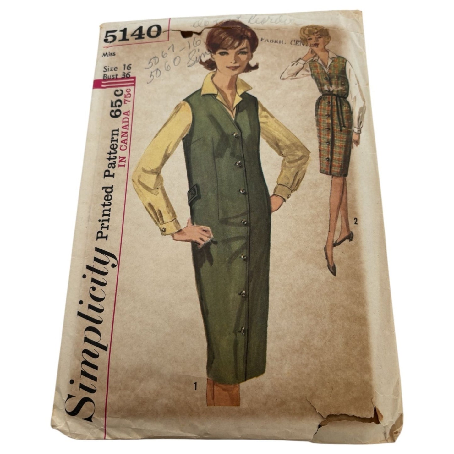 Simplicity Sewing Pattern 5140 Jumper Blouse Size 16 Bust 36 UC Vintage 1960s