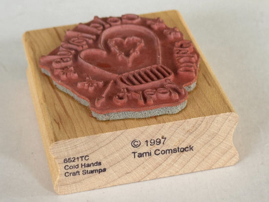 Tami Comstock Rubber Stamp Cold Hands Warm Heart Mittens Glove Heart Winter Wood